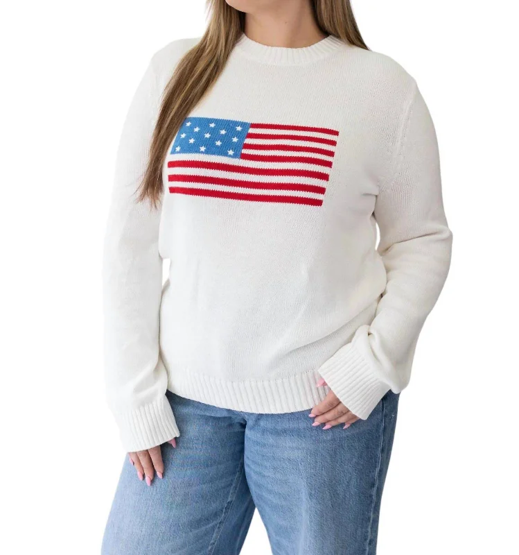 Comfortable Chic American Flag Sweater In Ivory