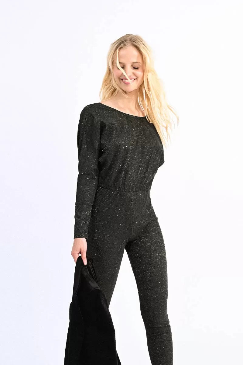 Style Revolution Molly Bracken Black/Gold Lurex Jersey Jumpsuit