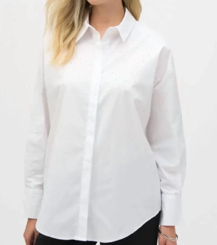 Trendy Street Style Clothing Diamond Blouse In White