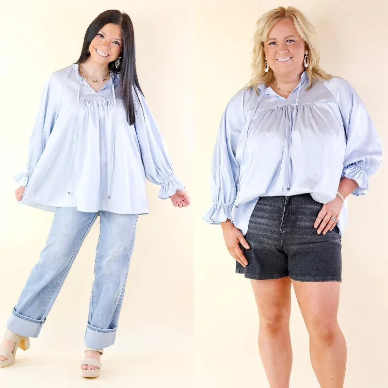 Trend Driven Wardrobe Sunset Situation Front Tie Keyhole Blouse in Light Blue