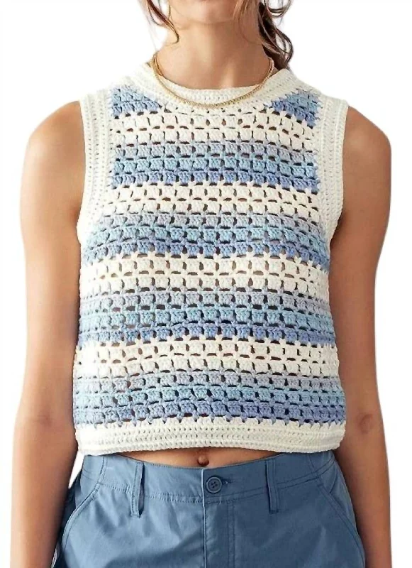 Big Discounts Stripe Crochet Tank Top In Blue Multi