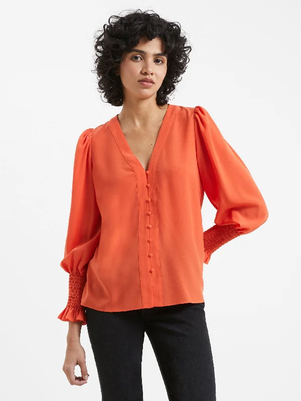 Embrace New Fashion Crepe V-Neck Smocked Sleeve Blouse