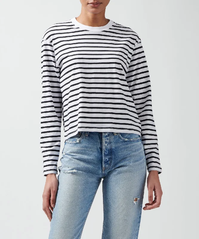 Chic Style, Always In Vogue Classic Jersey Long Sleeve Boy Tee - Black/ White Stripe