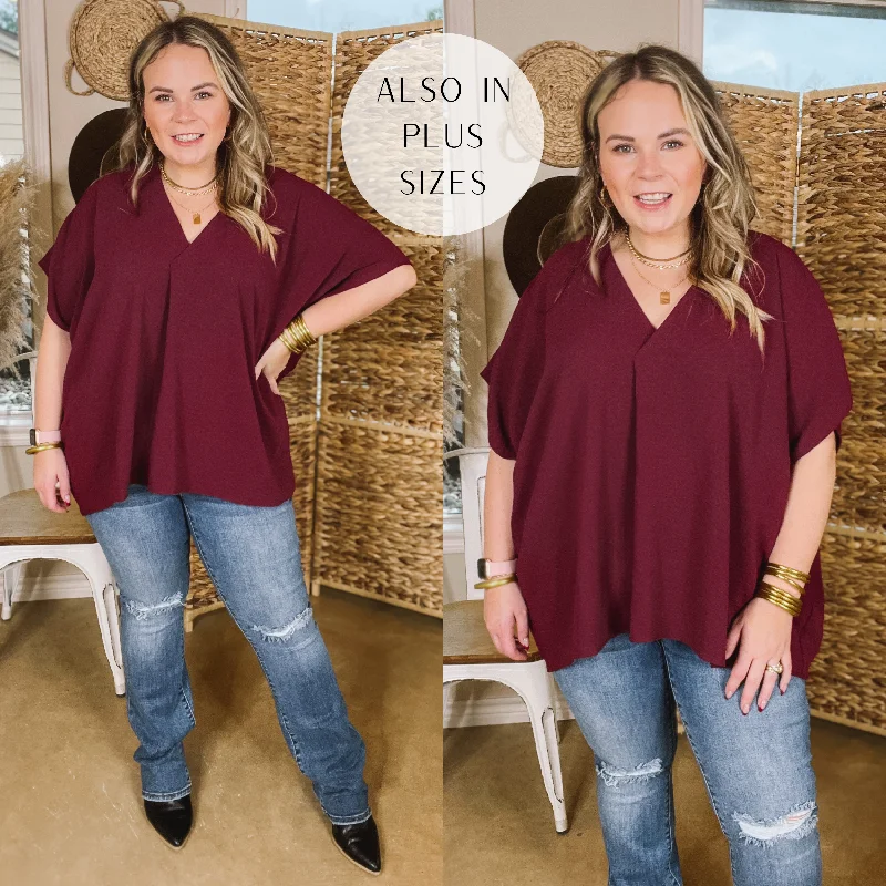 Discount Store Last Chance Size Small | Weekend Out V Neck Placket Short Sleeve Top in Maroon