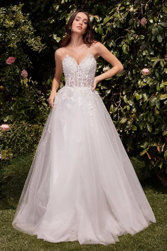 Women's High Street Fashion Cinderella Divine C148W Long A Line Glitter Wedding Dress