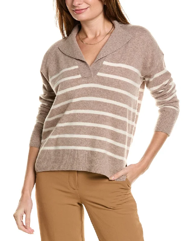 High End Women's Wear Design History Striped Notched Collar Cashmere Sweater