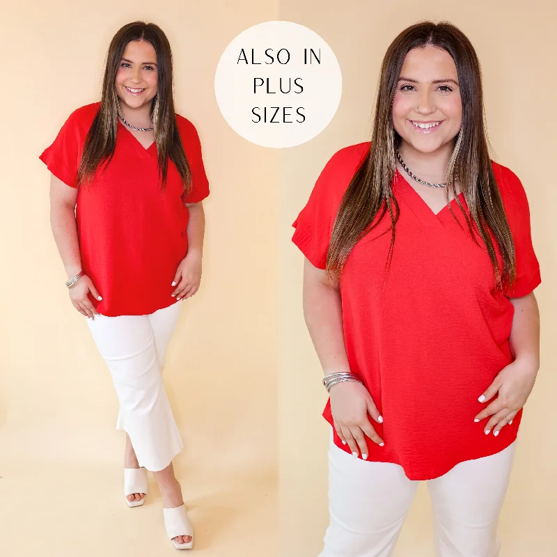 Best Online Boutiques For Women Cause To Celebrate V Neck Short Sleeve Top in Red