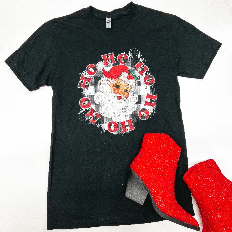 Rocker Chic Fashion Ho Ho Ho Santa Short Sleeve Graphic Tee in Black