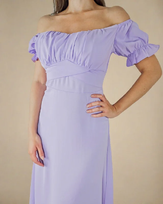 Stylish Savings Sophia Lilac Dress - Bardot Midi Dress