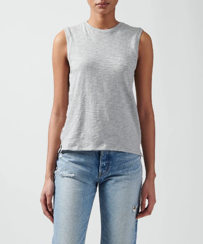 Dive Into Trendy Styles Slub Jersey Sleeveless Schoolboy Tee - Heather Grey