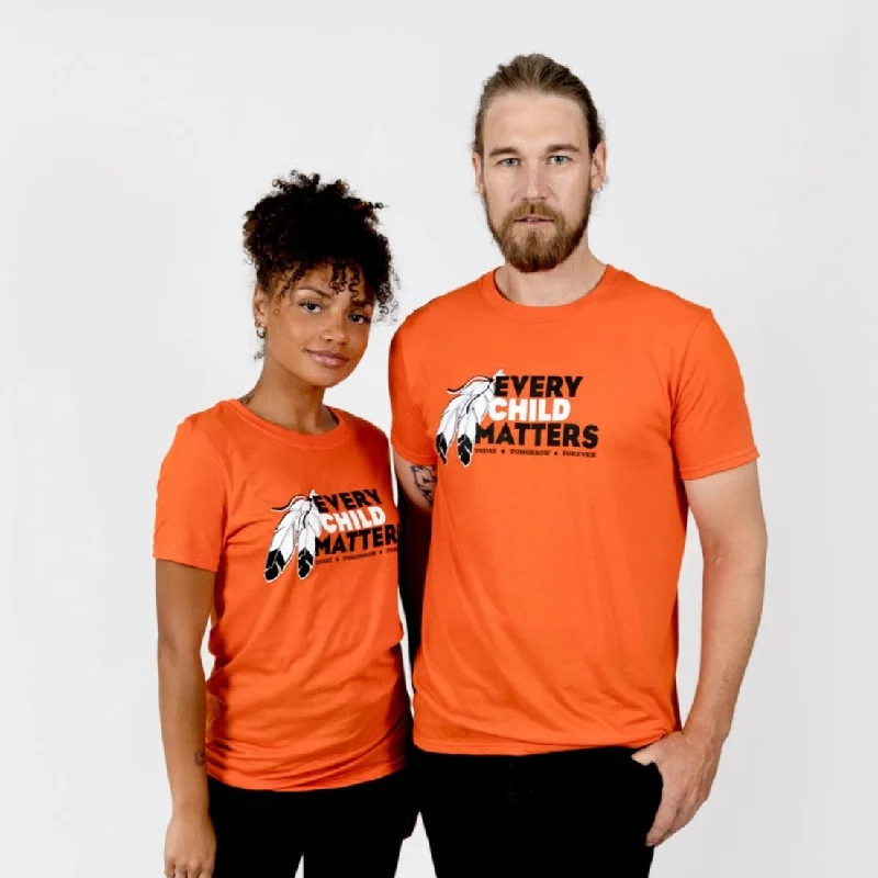 Free Spirited Fashion Muin X Stanfield's Adult Orange T-Shirt - EVERY CHILD MATTERS  "FEATHERS"