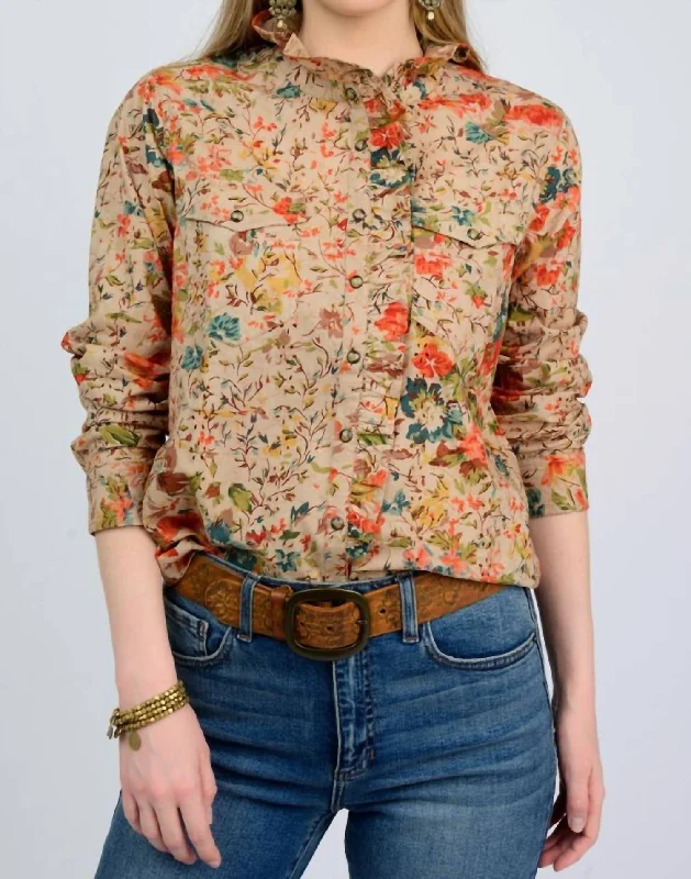 Must Haves Claudia Button Down Blouse In Tan