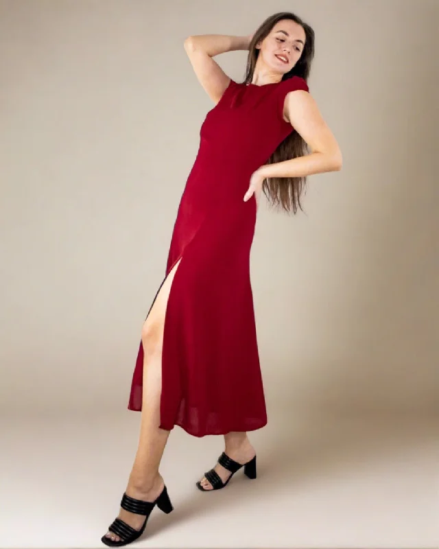 Flash Sale Or Flash Sales Adia Midi Red Dress with Thigh Slit