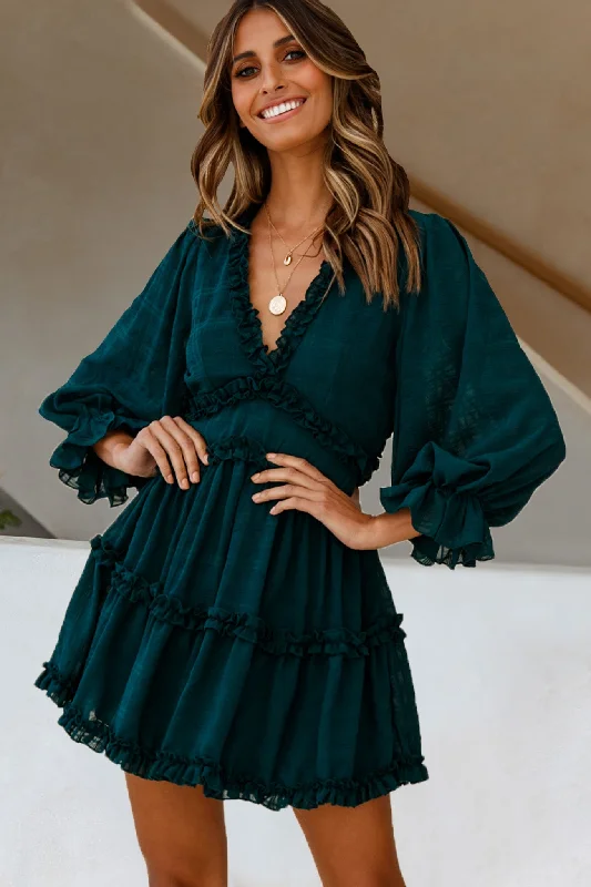 Casual Style for Busy Women Laney Cutout Back Balloon Sleeve Dress Forest Green