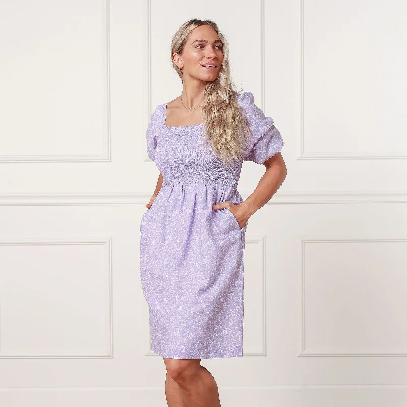 Relaxed Style Smocked Bubble Sleeve Dress