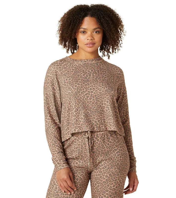 Attire Sale Beyond Yoga Brushed Up Cropped Pullover Classic Leopard