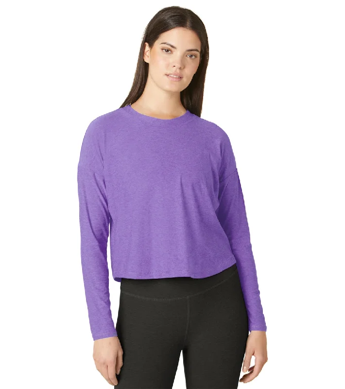 Chic Outfits Beyond Yoga Featherweight Open Space Pullover Bright Amethyst Heather