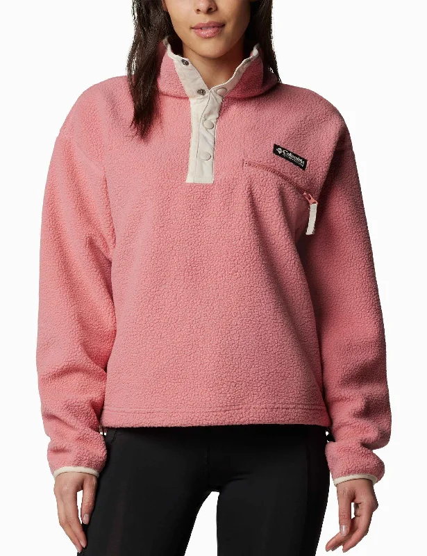 Dive Into Trendy Women's Fashion Helvetia II Cropped Sherpa Half Snap Fleece - Pink Agave