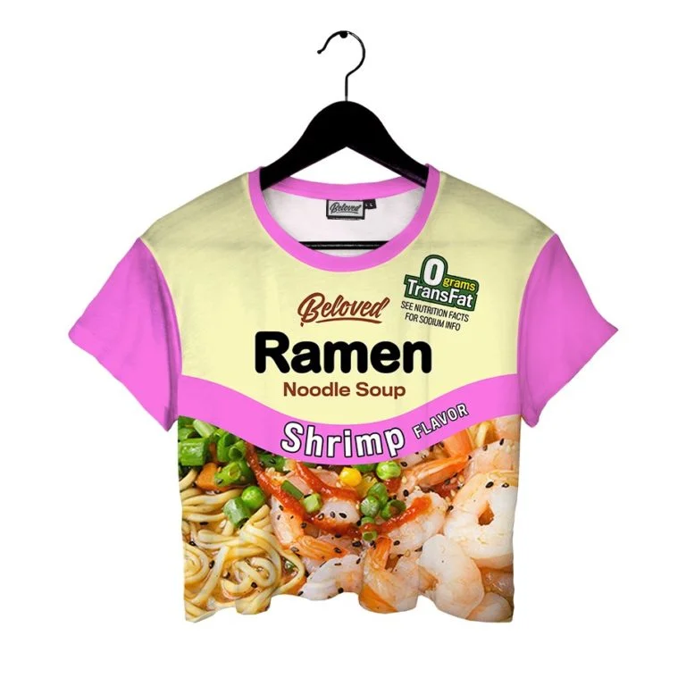 Casual Fashion Trends for Women Shrimp Ramen Crop Tee