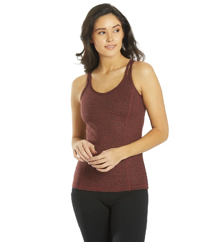 Plus Size Women's Fashion and Clothing Everyday Yoga Radiant Cheetah Strappy Back Support Tank Burgundy Cheetah