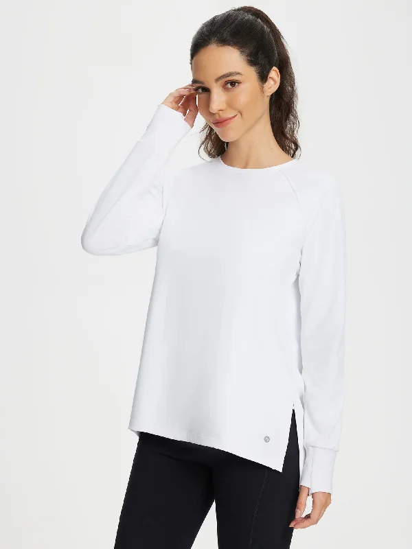 Fashionable Casual Tops Laureate Side Split Fleece Long Sleeve