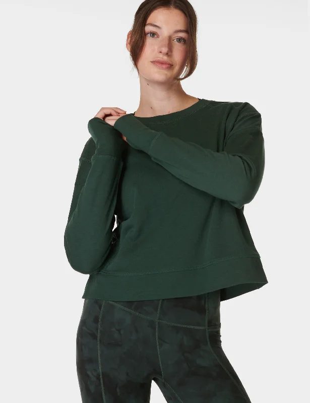 Elegant Women's Clothing Online After Class Crop Sweatshirt - Trek Green