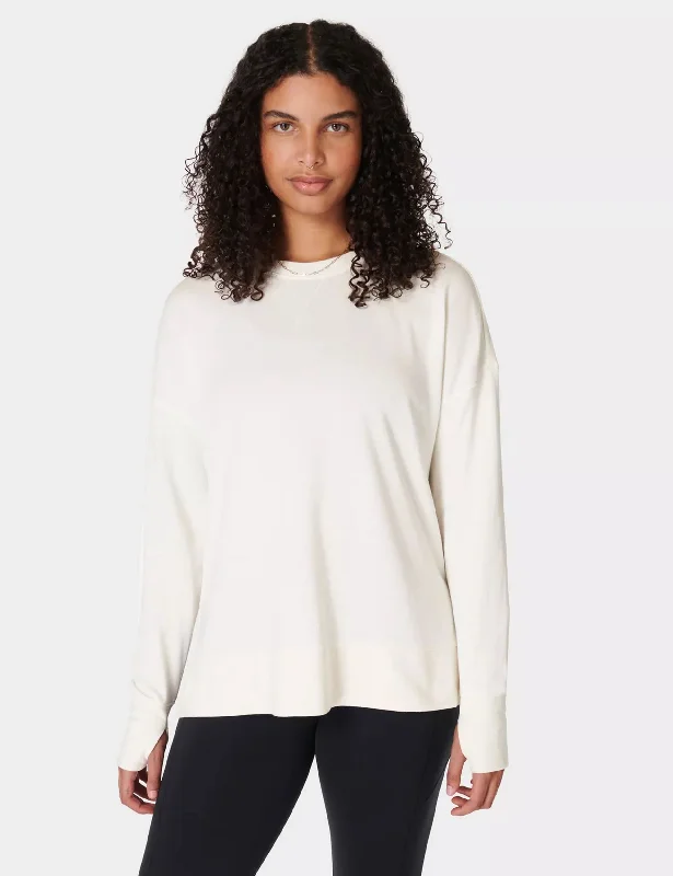 Comfort Centric Apparel After Class Longline Sweatshirt - Lily White