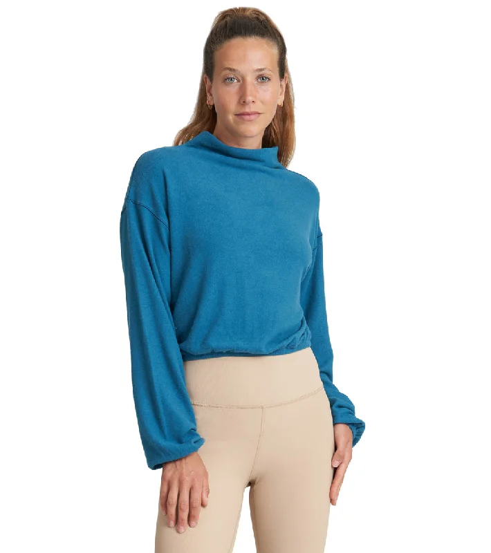 Effortless Everyday Wear Thrive Societe Mock Neck Dolman Blue Coral