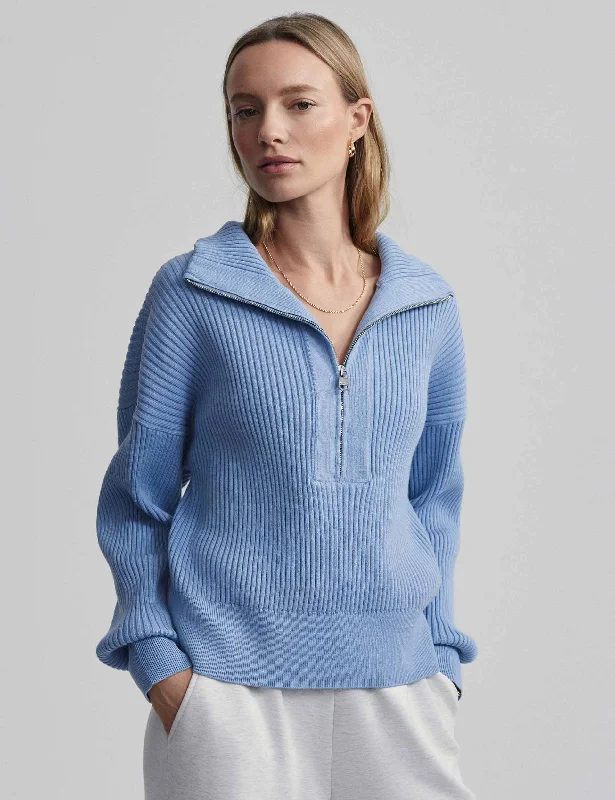 Best Boutiques Online Janie Half Zip Knit - Ashley Blue